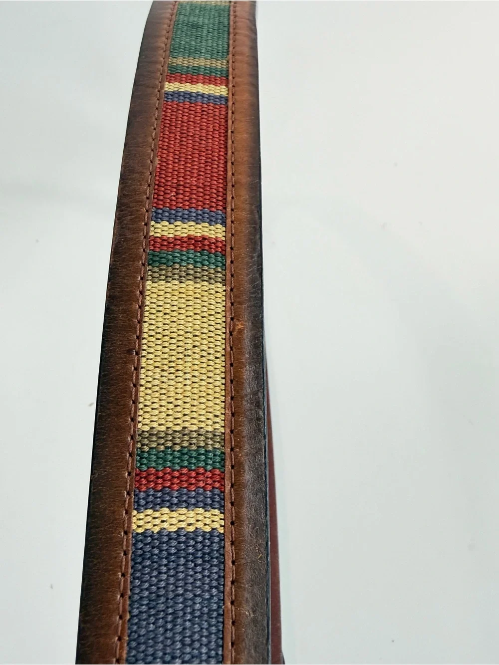 Columbia Sportswear Vintage Leather Belt Red Yellow Woven Inlay Southwestern 44